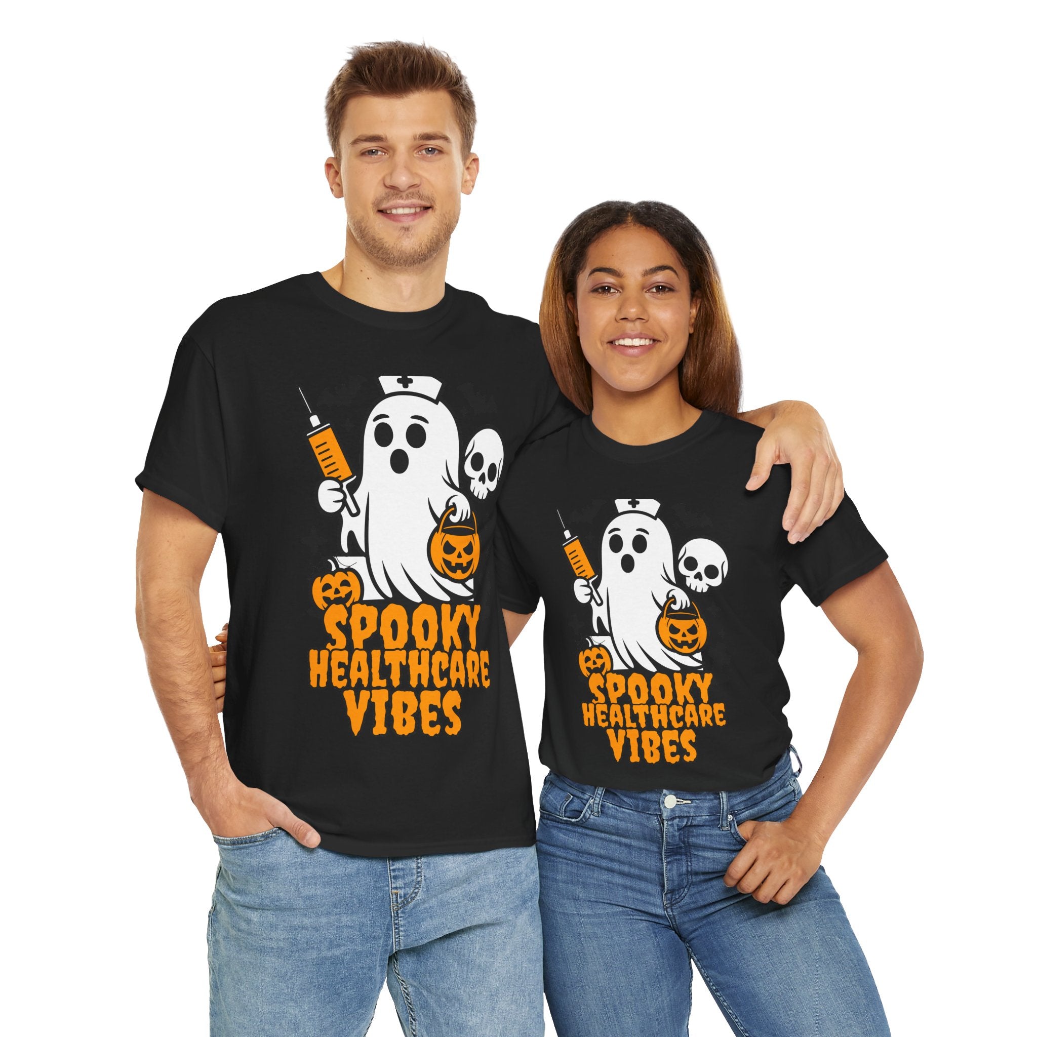 Spooky Healthcare Vibes Tee, Halloween T-Shirt, Unisex Graphic Tee, Fun Ghost Shirt, Halloween Costume Top, Medical Humor Shirt