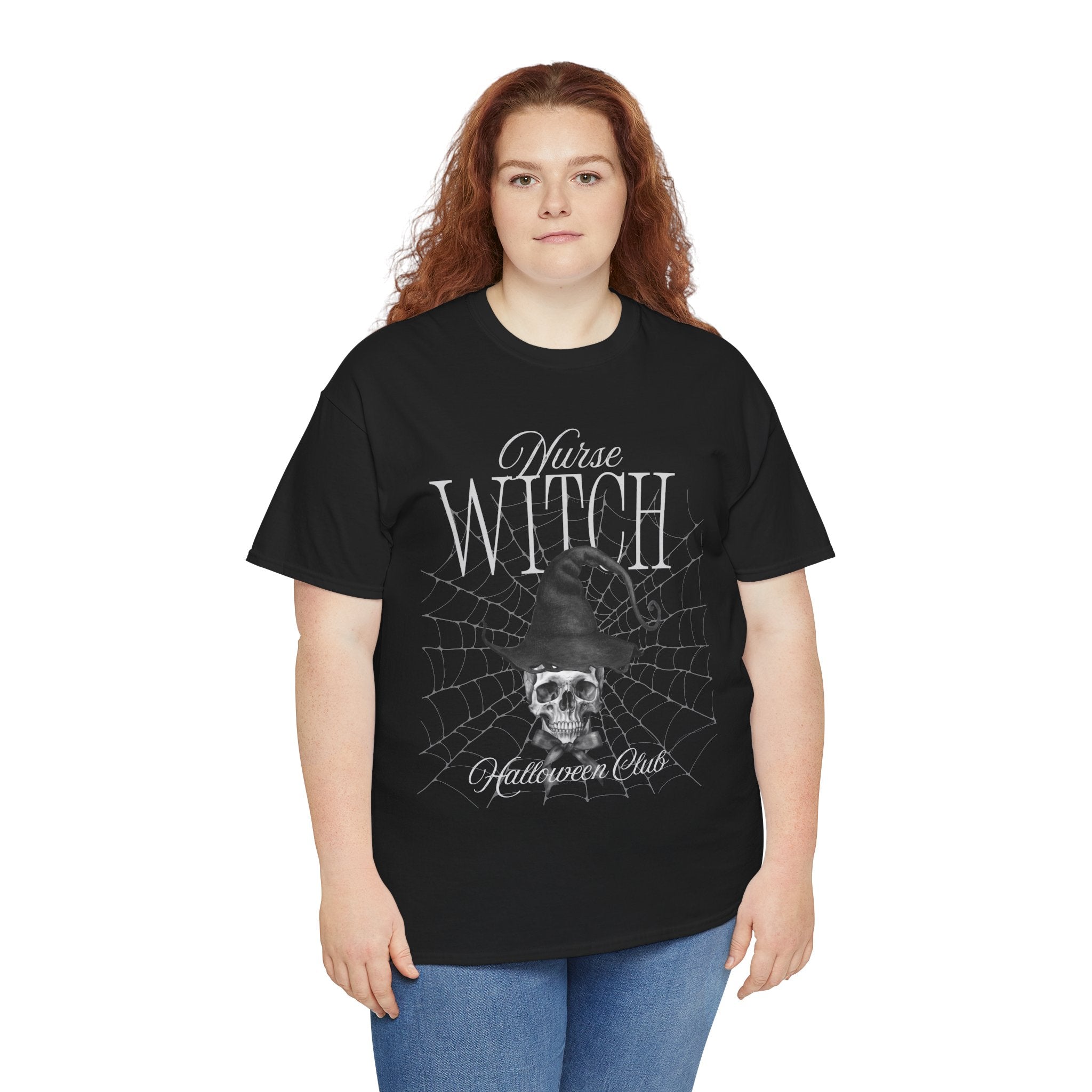 Spooky Witch Skull Tee | Unisex Heavy Cotton T-Shirt for Halloween, Casual Wear, Witchy Vibes, Gift for Her, All-Occasion