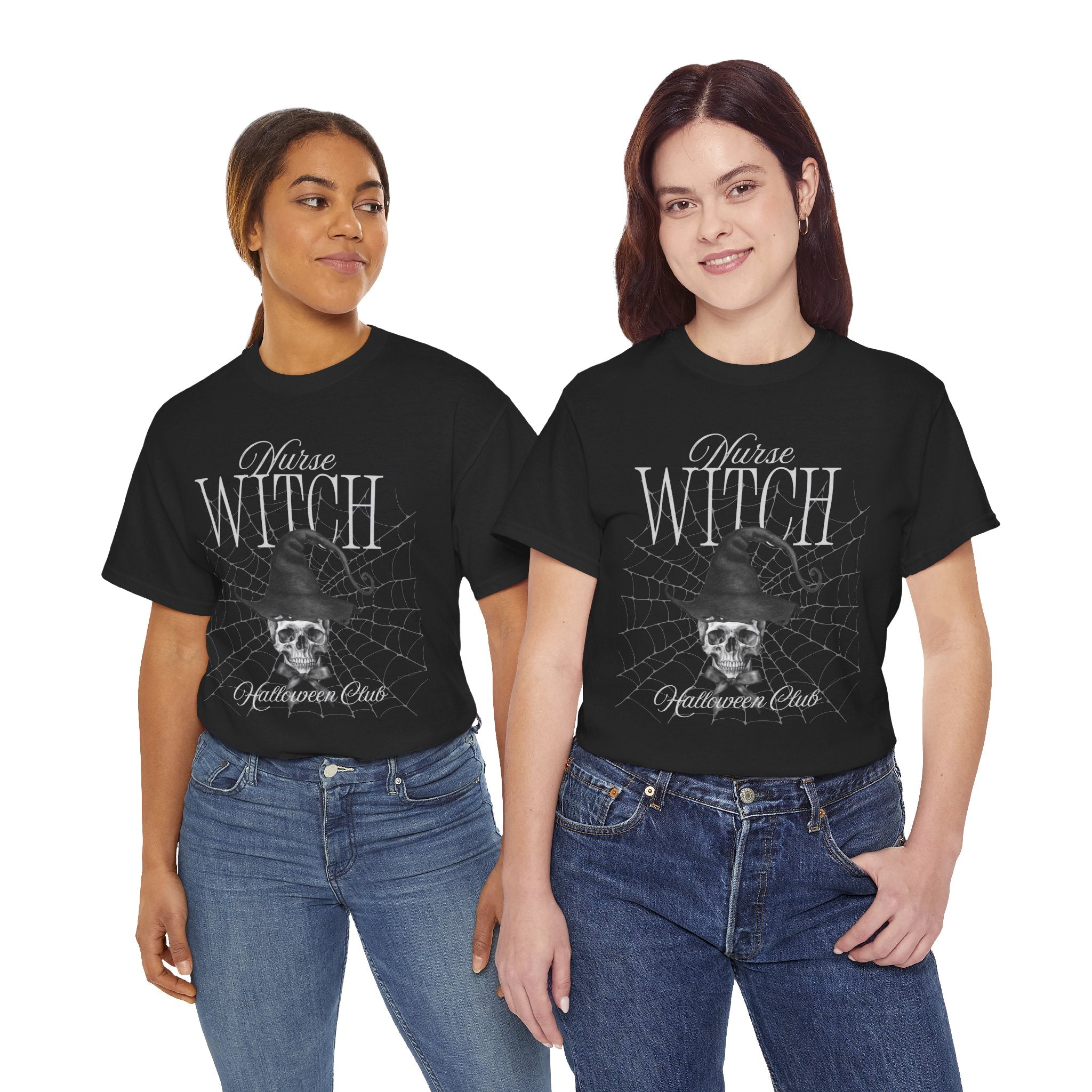 Spooky Witch Skull Tee | Unisex Heavy Cotton T-Shirt for Halloween, Casual Wear, Witchy Vibes, Gift for Her, All-Occasion